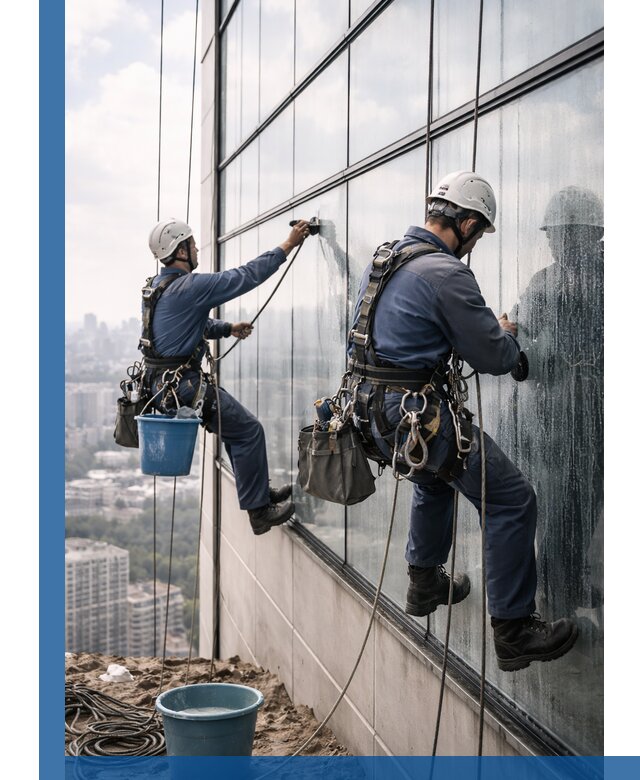 Профессиональная мойка фасадных окон альпинистами в Мысках