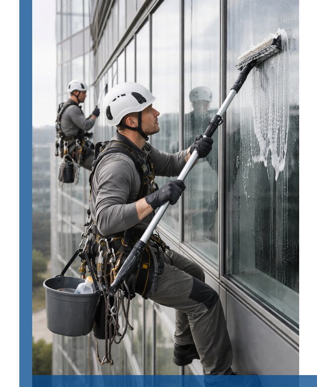 Высотная мойка сплошного остекления с выездом в Мысках