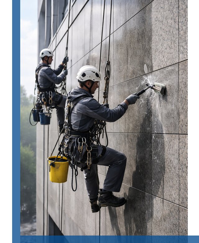 Профессиональная мойка фасада из керамогранита в Мысках