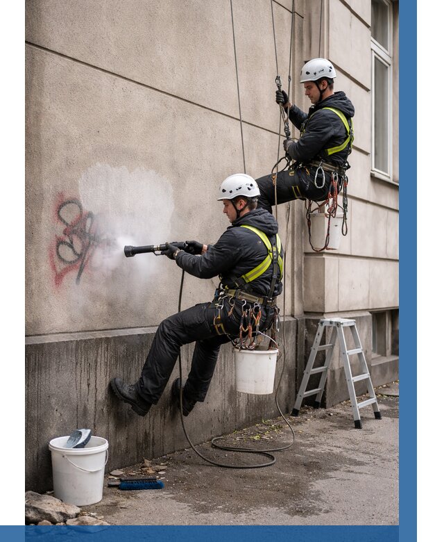 Удаление граффити с фасада в Мысках от 4564 р. | ВЫСОТНИК-Мси