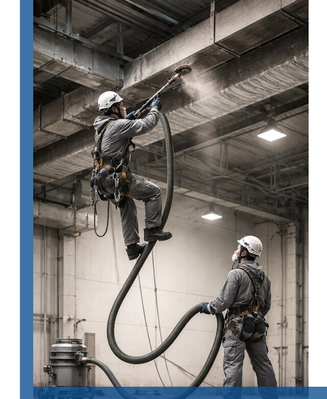 Обеспыливание потолочных конструкций в Мысках промышленным альпинизмом