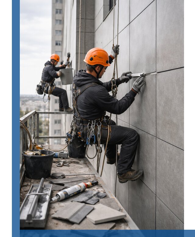 Профессиональный ремонт фасада из керамогранита в Мысках