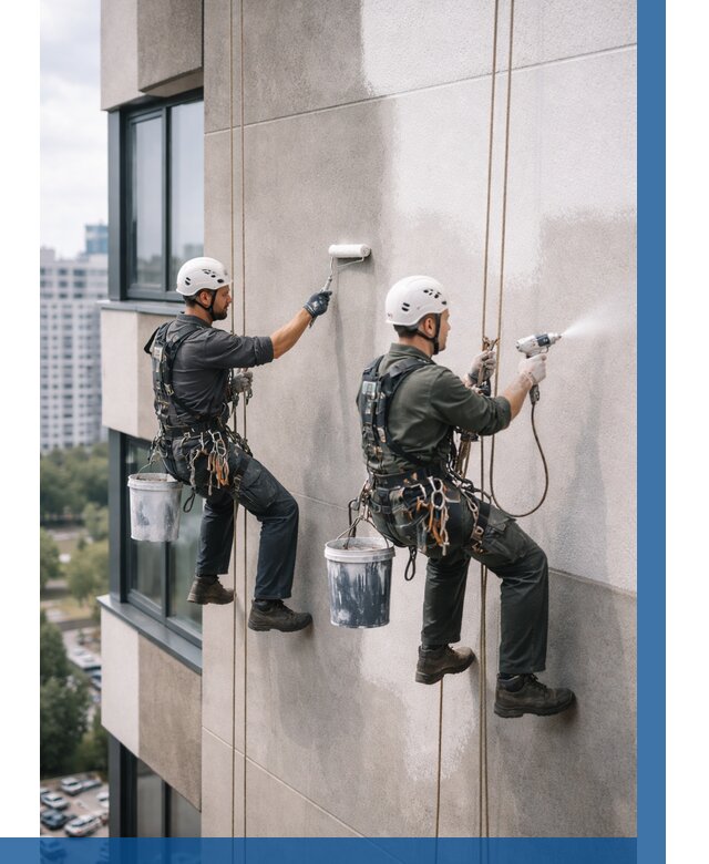 Покраска фасада альпинистами в Мысках от 304 р. | ВЫСОТНИК-Мси