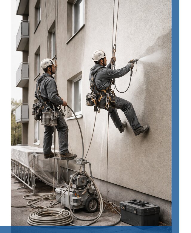 Безвоздушная покраска фасада в Мысках от 223 р/м² | ВЫСОТНИК-Мси