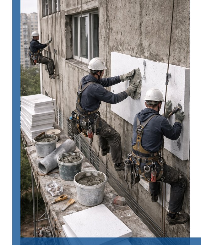 Утепление фасада пенополистиролом в Мысках под ключ