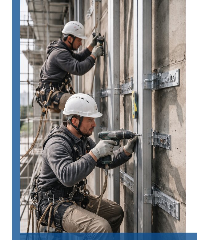 Монтаж и крепление подсистемы вентфасада в Мысках