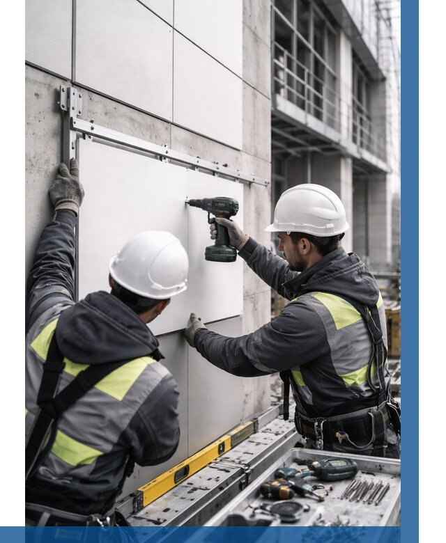 Монтаж композитных панелей фасада в Мысках от 2536 р. | ВЫСОТНИК-Мси