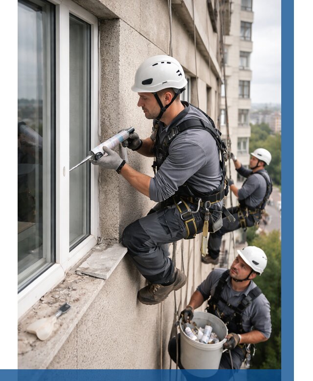 Герметизация оконных швов снаружи в Мысках от 1521 р. | ВЫСОТНИК-Мси