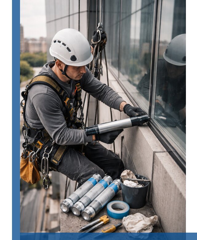 Герметизация стыков витража в Мысках для герметичных фасадов
