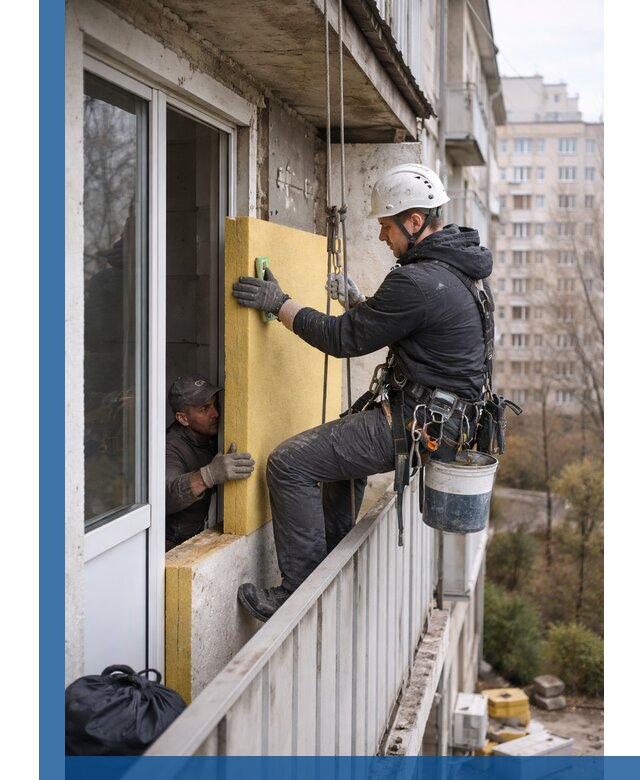 Профессиональное утепление балкона снаружи в Мысках под ключ