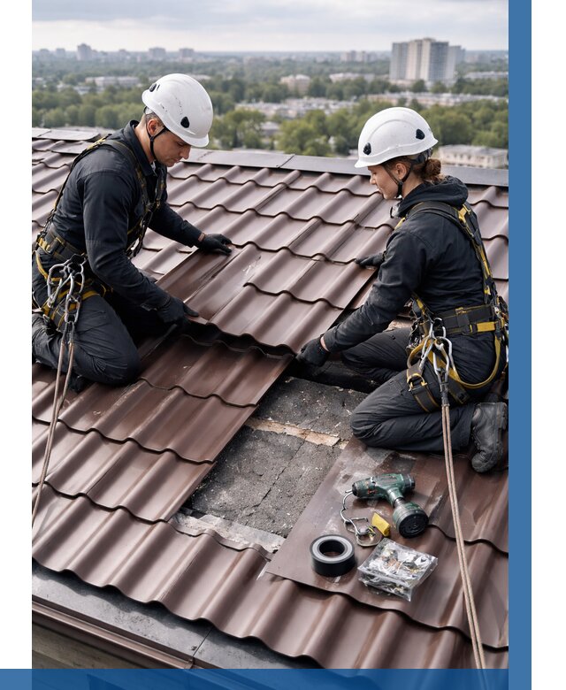 Ремонт металлочерепицы на крыше в Мысках от 913 р. | ВЫСОТНИК-Мси