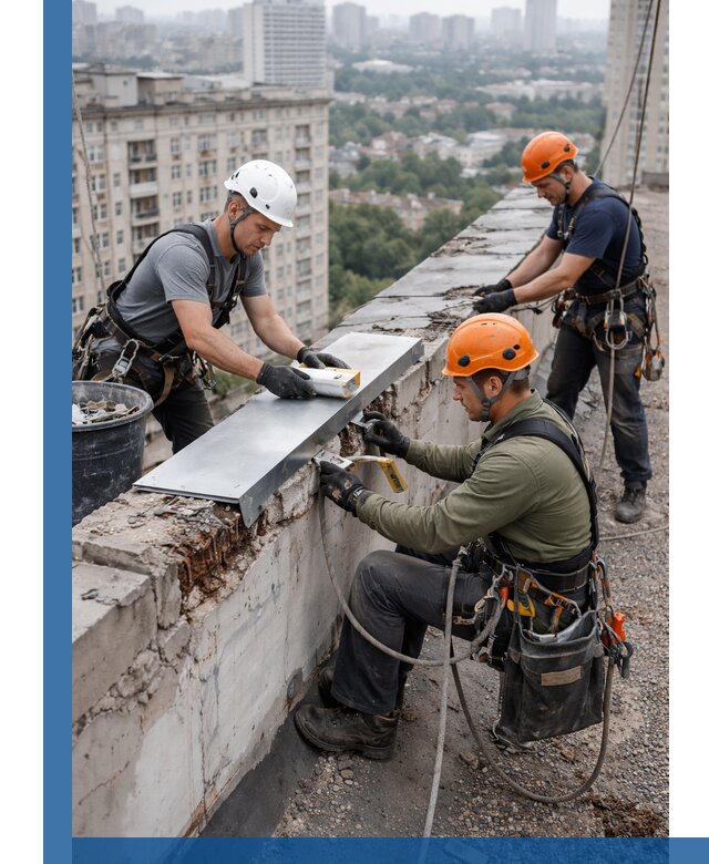 Ремонт парапета на кровле в Мысках, высотные работы с гарантией