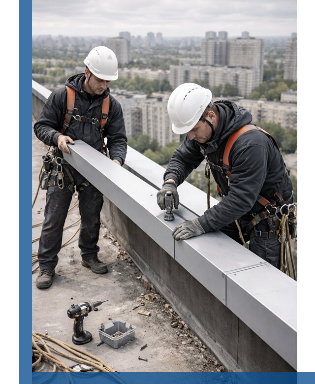 Монтаж парапетных крышек и ограждений кровли в Мысках