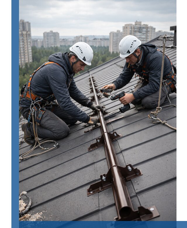 Монтаж снегозадержателей на кровле зданий в Мысках под ключ