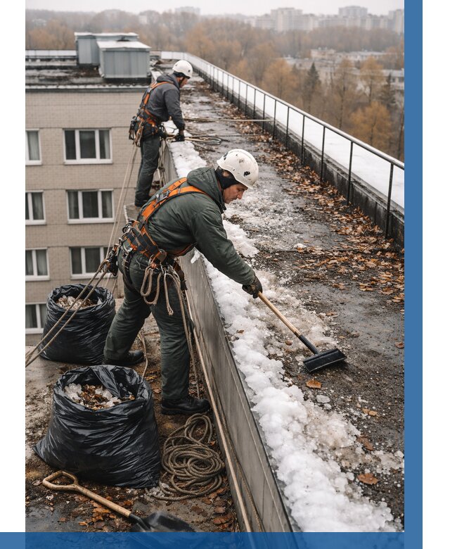 Очистка кровли по периметру в Мысках от 558 р. | ВЫСОТНИК-Мси