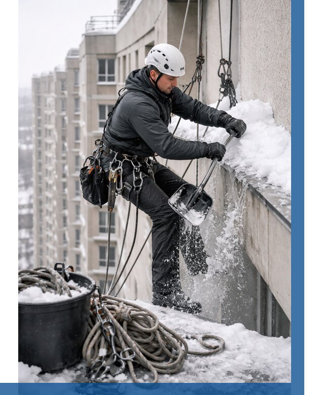 Очистка карнизов от снега в Мысках от 304 р. | ВЫСОТНИК-Мси