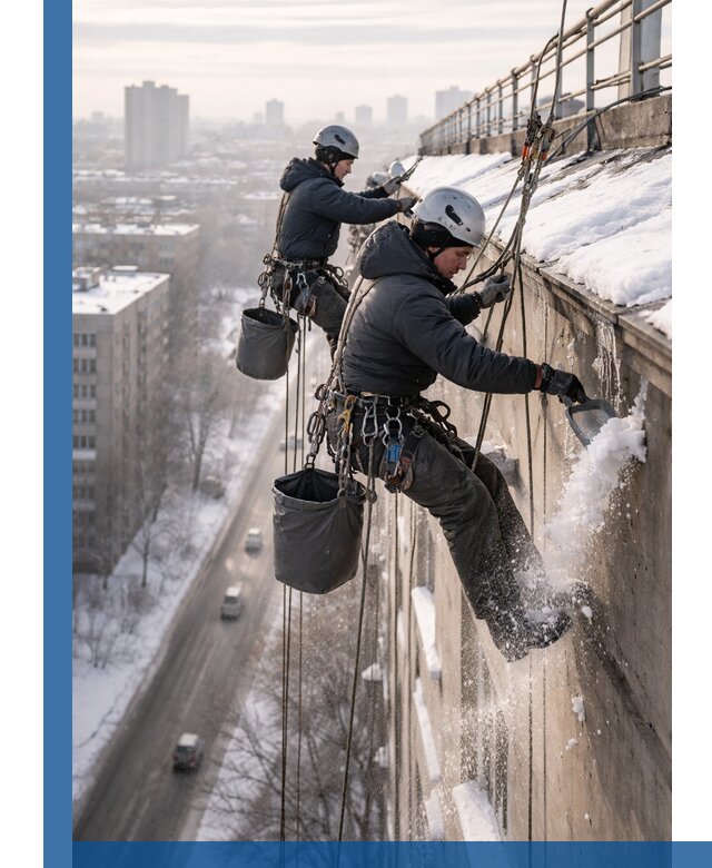 Очистка карнизов от снега в Мысках профессионально и безопасно