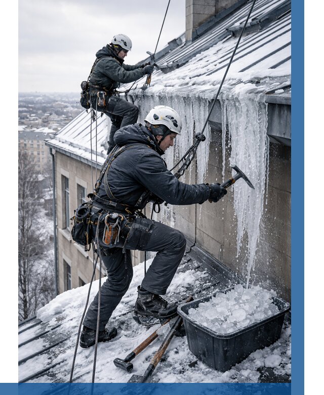 Удаление наледи с кровли в Мысках от 5579 р. | ВЫСОТНИК-Мси