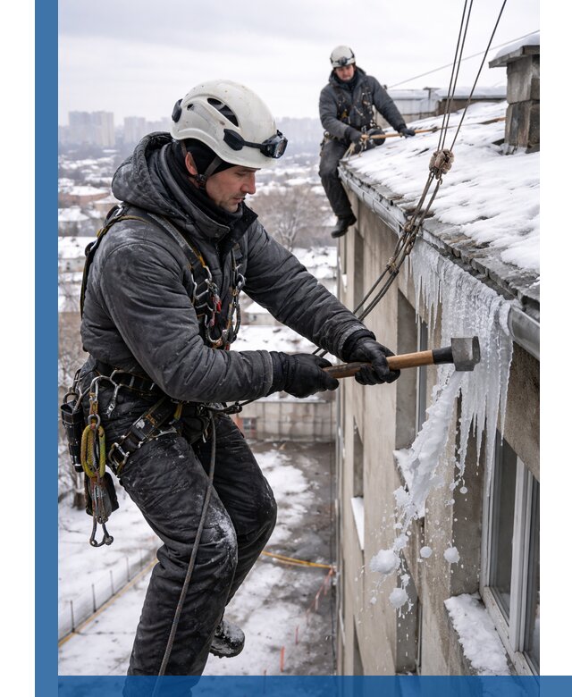 Сбивание и удаление сосулек с крыши в Мысках безопасно