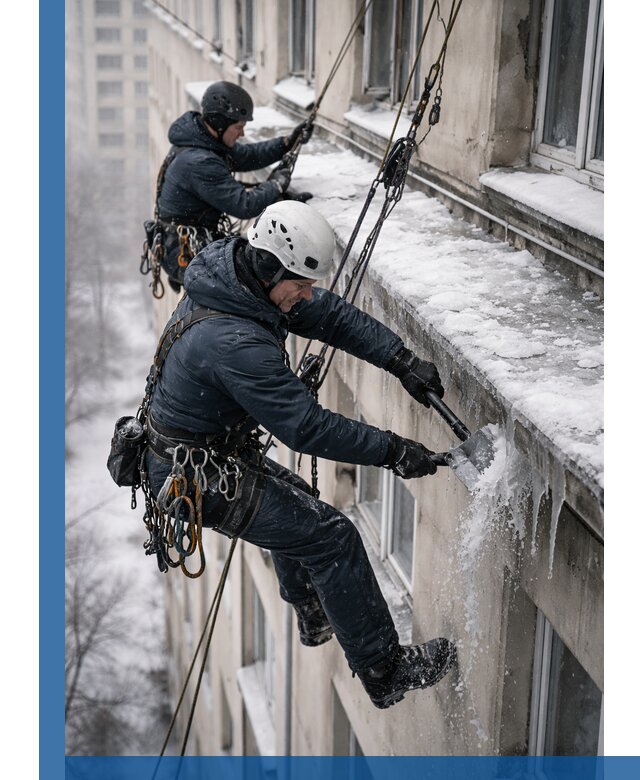 Удаление наледи и сосулек с карнизов в Мысках профессионально