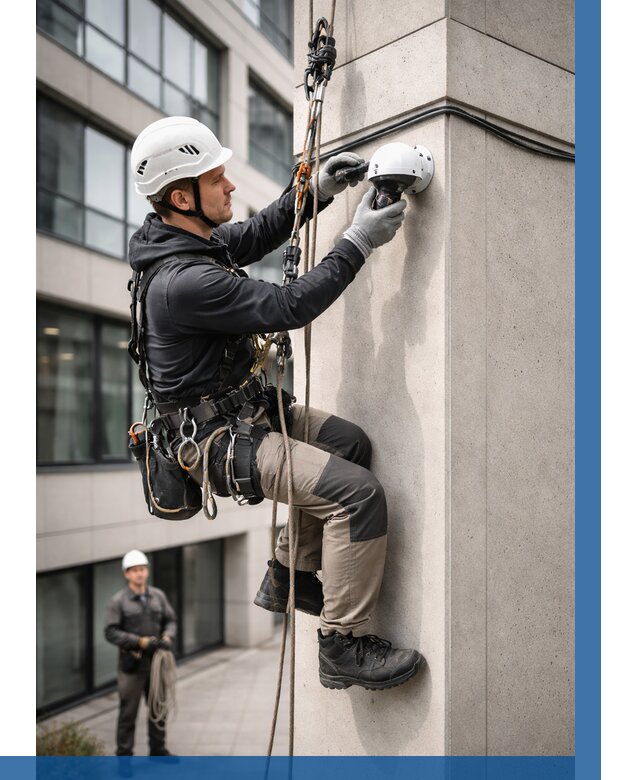 Монтаж камер видеонаблюдения на фасаде в Мысках от 8622 р.-ВЫСОТНИК-Мси