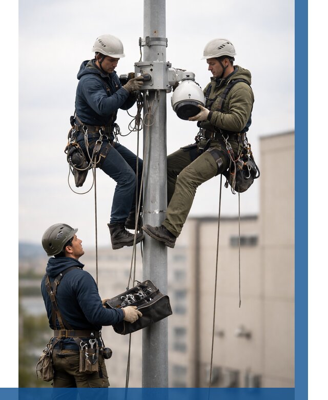 Установка видеокамер на мачте в Мысках от 8622 р. | ВЫСОТНИК-Мси