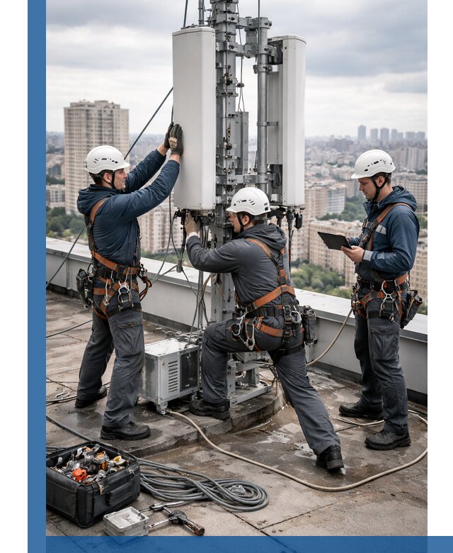 Монтаж антенн связи на крыше в Мысках с вводом в эксплуатацию