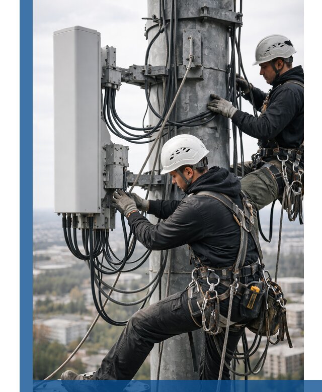 Монтаж оборудования связи на мачте в Мысках с пусконаладкой