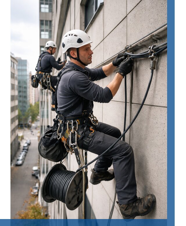 Прокладка кабеля по фасаду в Мысках от 355 р. | ВЫСОТНИК-Мси