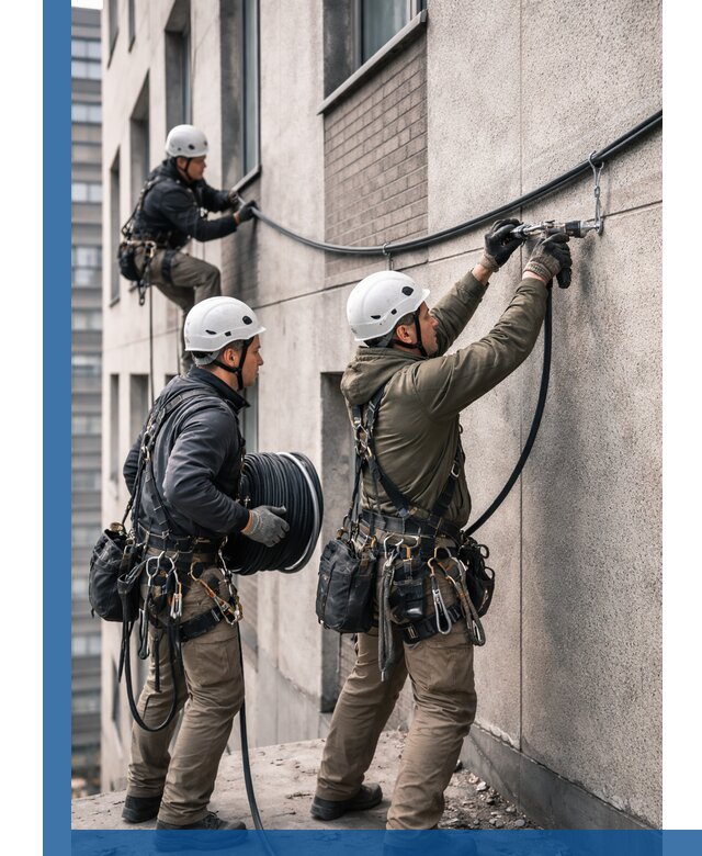 Прокладка кабеля по фасаду в Мысках, профессиональный монтаж