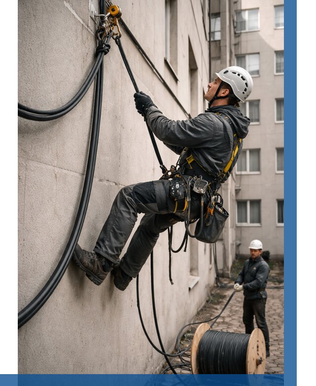 Протяжка кабеля питания на высоте в Мысках от 456 р. | ВЫСОТНИК-Мси