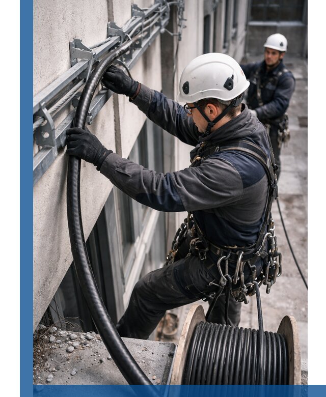 Протяжка кабеля питания на высоте в Мысках с гарантией безопасности и качества