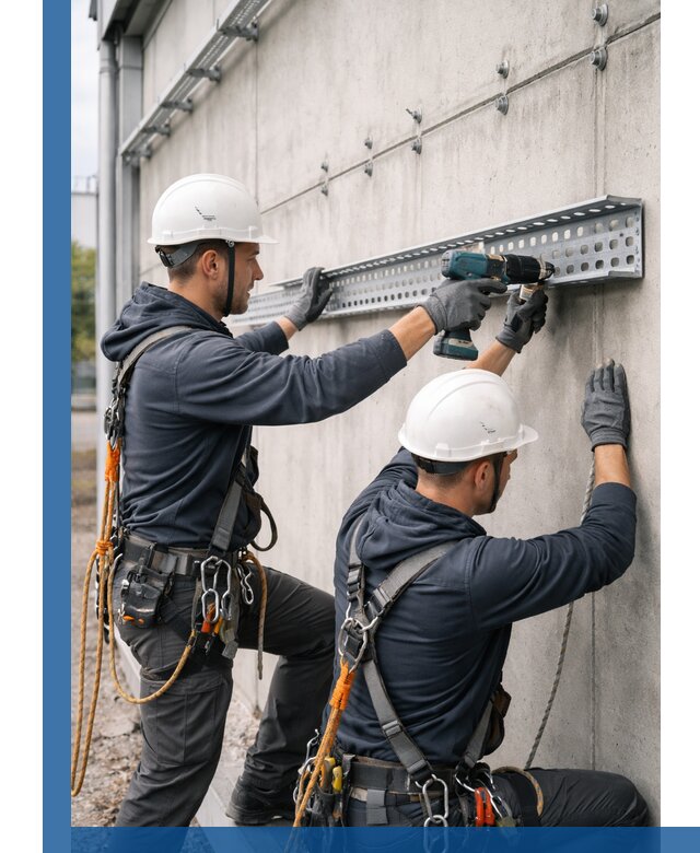 Монтаж кабельных лотков на фасаде зданий в Мысках с гарантией