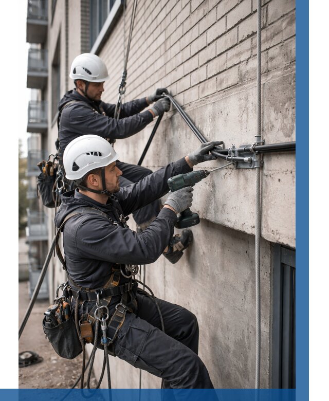 Крепление кабеля на фасаде в Мысках от 355 р. | ВЫСОТНИК-Мси