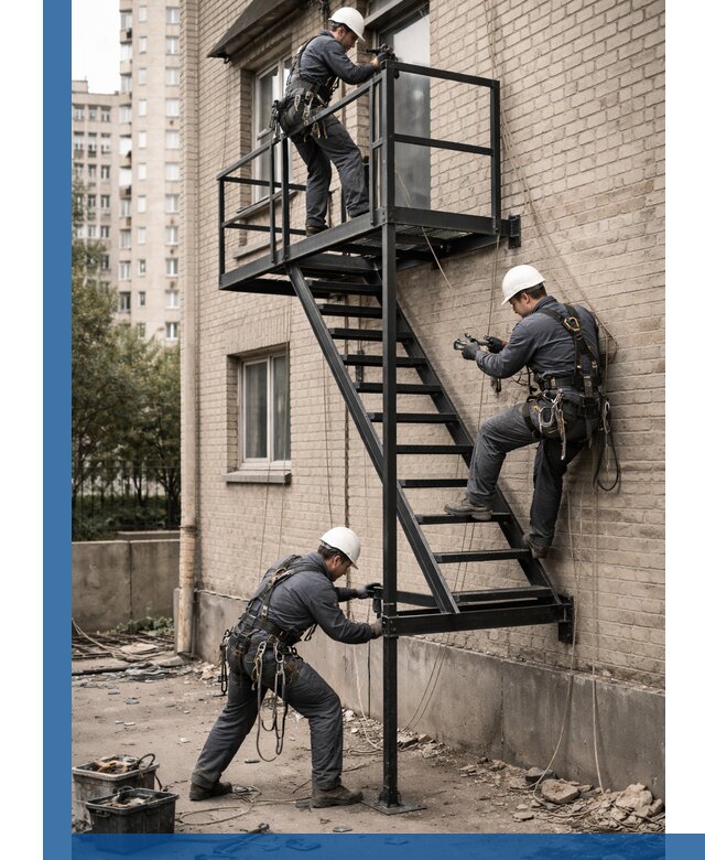 Монтаж пожарной лестницы в Мысках, установка и крепление