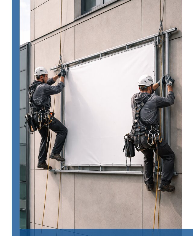 Монтаж наружной рекламной вывески в Мысках под ключ