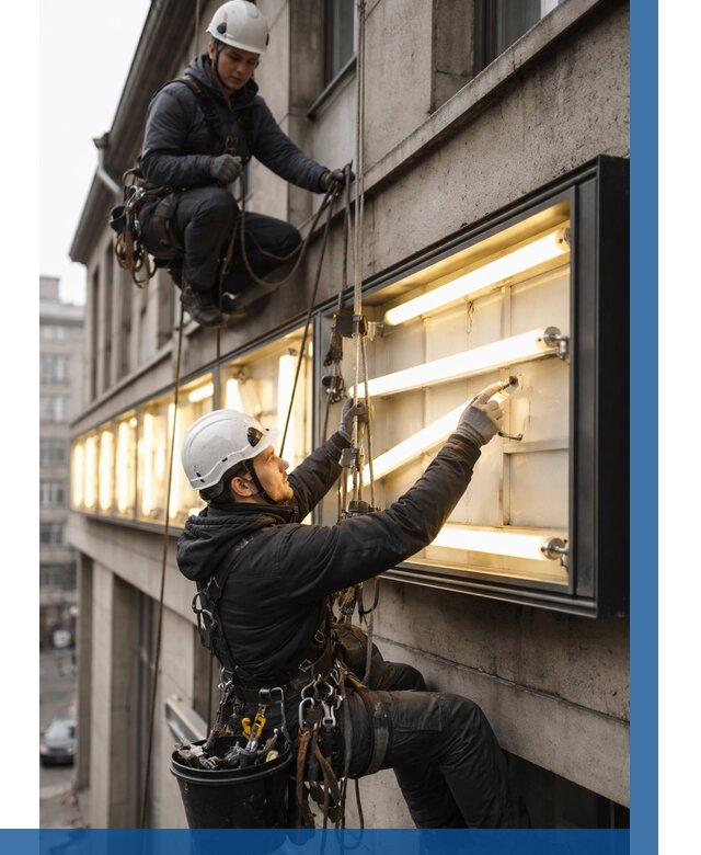 Замена ламп в вывеске в Мысках под ключ от 3550 р. | ВЫСОТНИК-Мси