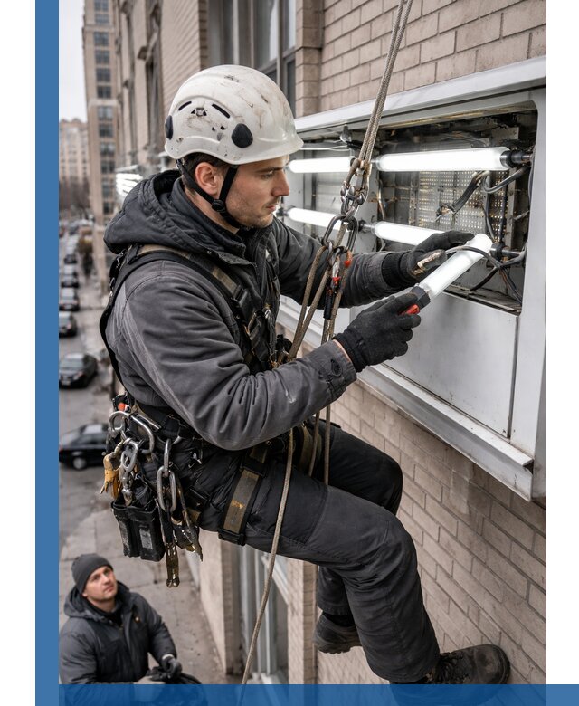 Профессиональная замена ламп в наружной вывеске в Мысках