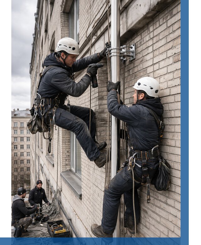 Монтаж флагштока на здании в Мысках от 6593 р. | ВЫСОТНИК-Мси