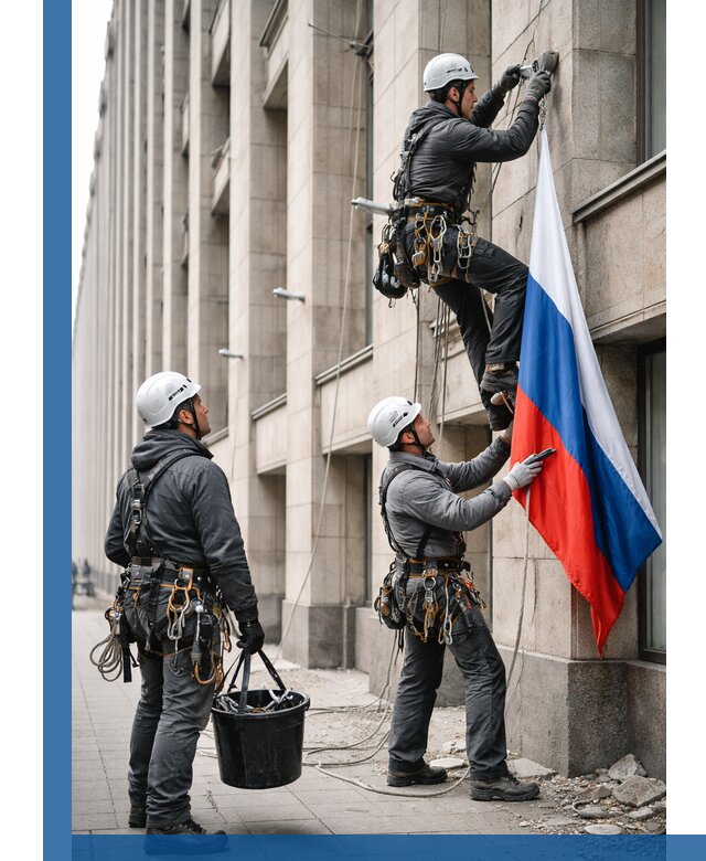 Профессиональная установка флагов на фасаде в Мысках