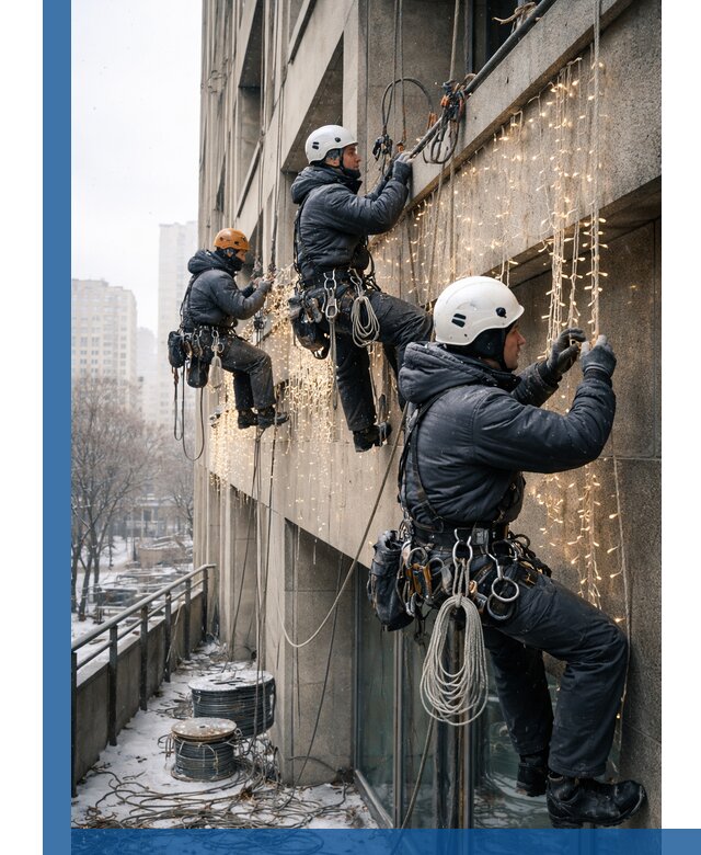 Монтаж новогодней иллюминации и украшение фасадов в Мысках