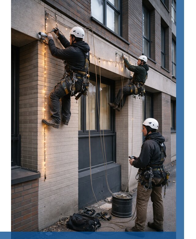 Монтаж гирлянд на фасаде в Мысках от 3550 р. | ВЫСОТНИК-Мси