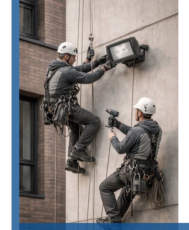 Профессиональный монтаж фасадных прожекторов в Мысках под ключ