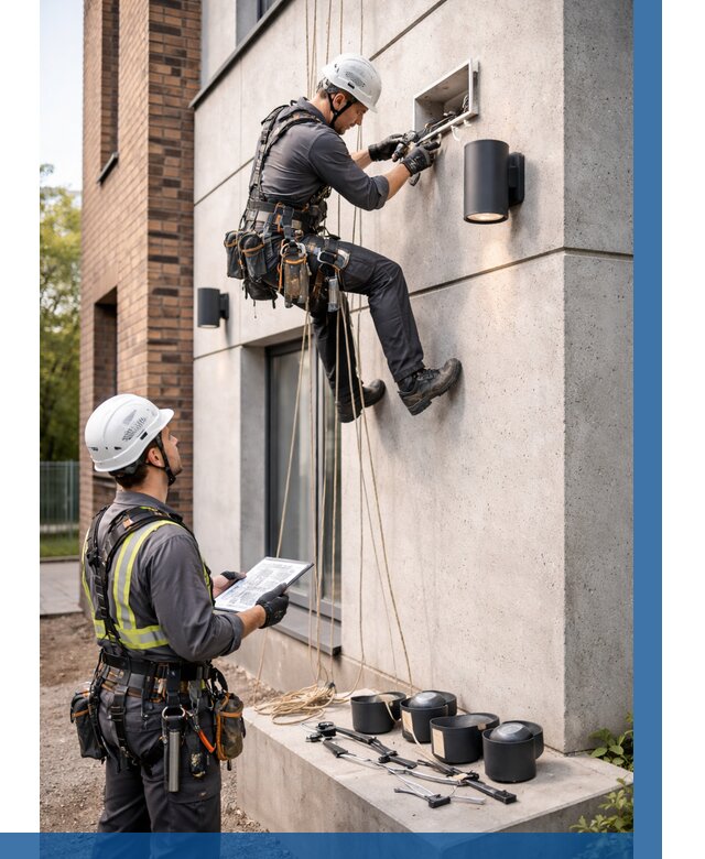 Монтаж фасадного освещения в Мысках от 2536 р. | ВЫСОТНИК-Мси