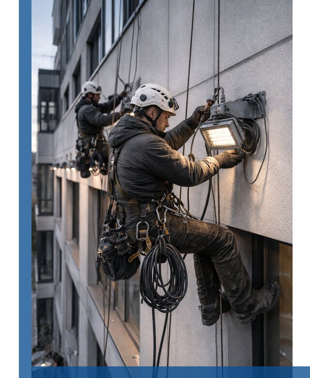Монтаж фасадного освещения в Мысках установка и подключение