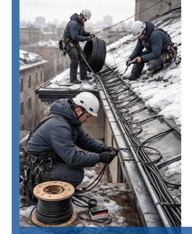 Монтаж греющего кабеля на кровле в Мысках под ключ