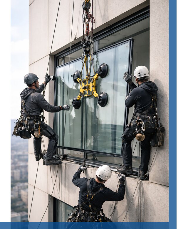 Монтаж стеклопакетов на высоте в Мысках от 3246 р. | ВЫСОТНИК-Мси