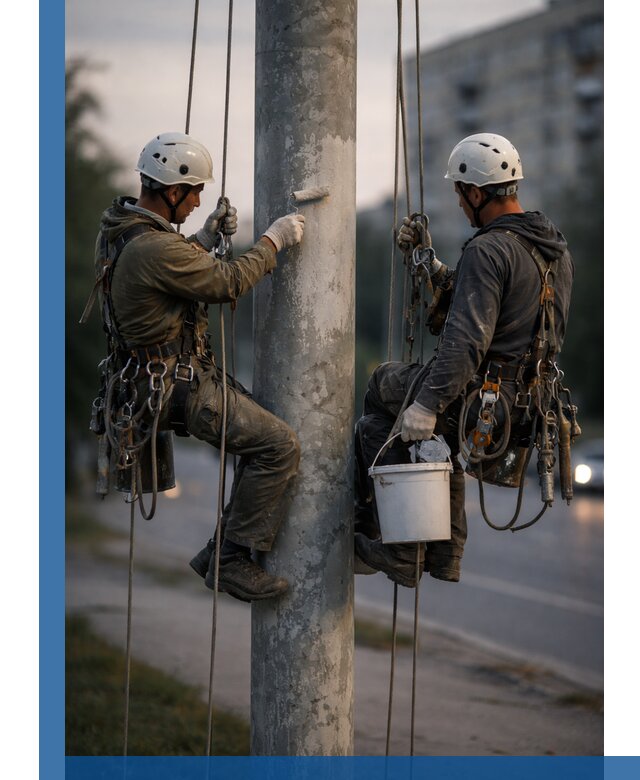Покраска опор освещения и антикоррозийная защита в Мысках