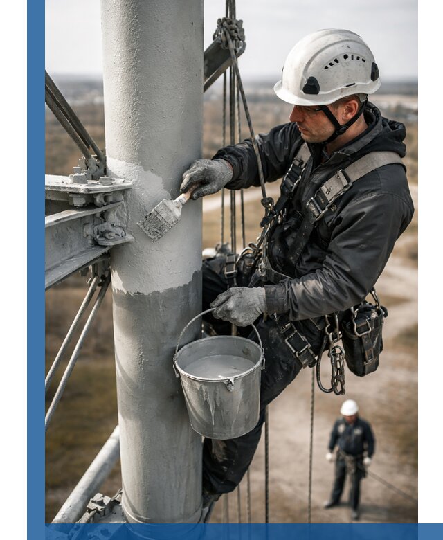 Покраска мачт связи в Мысках промышленными альпинистами