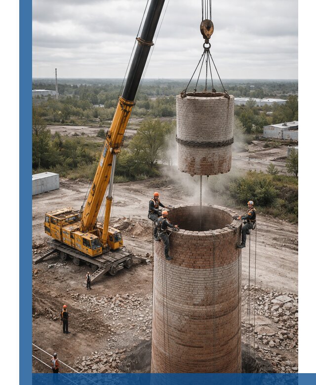 Демонтаж дымовой трубы в Мысках с гарантиями безопасности